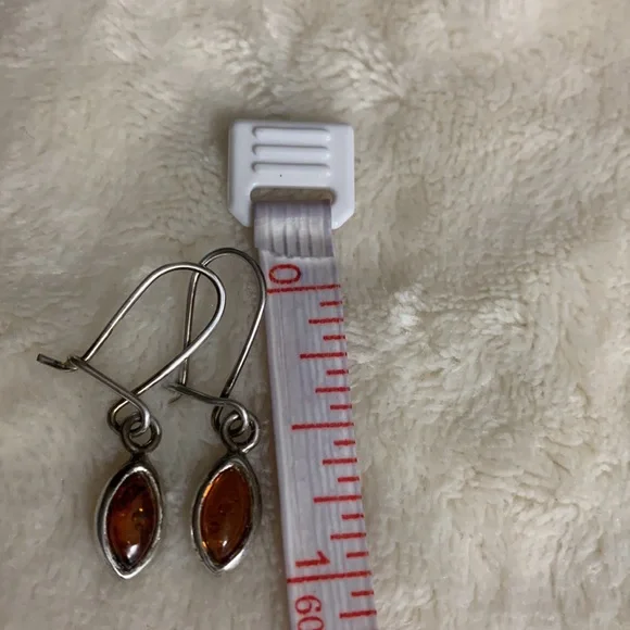 Sterling Silver and Honey Brown Amber Earrings in a Minimalist Teardrop Design - Picture 4 of 4